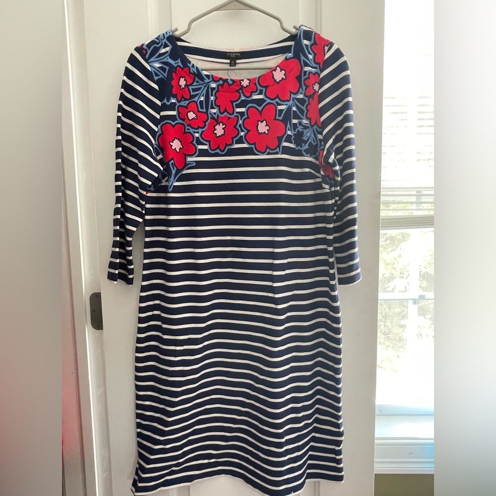 Talbots striped floral dress size petite medium NWT